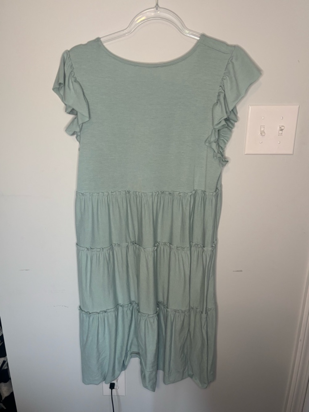Zenana Outfitters Sage Green Tiered Ruffle Sleeve Dress - Picture 2 of 4